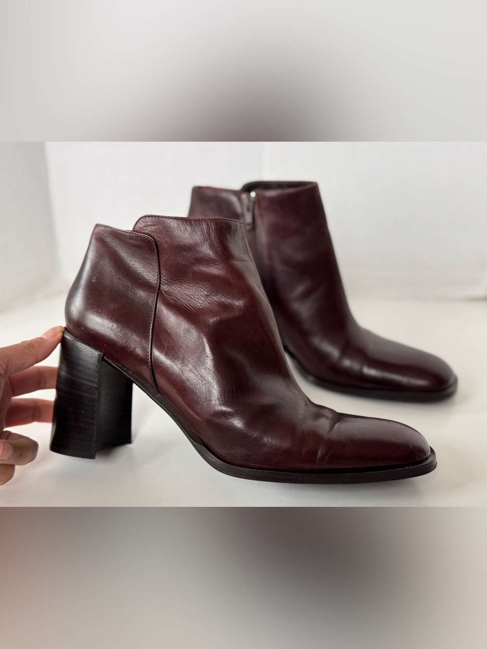 Vintage 90s Y2K VIA SPIGA Brown Square Toe Block Heel Ankle Boots Size 9.5 - Picture 2 of 11
